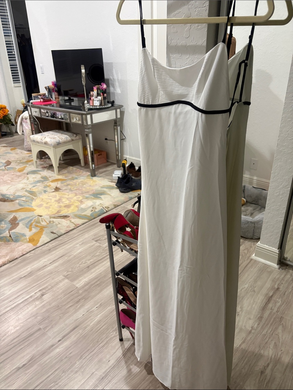 White Slip Maxi Dress with Black Trim - Women's